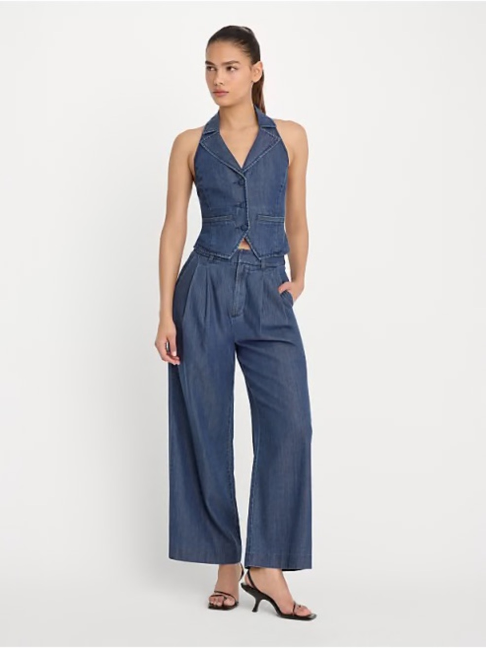 Good American - luxe suite Denim High-Rise Cropped Wide-Leg Trousers